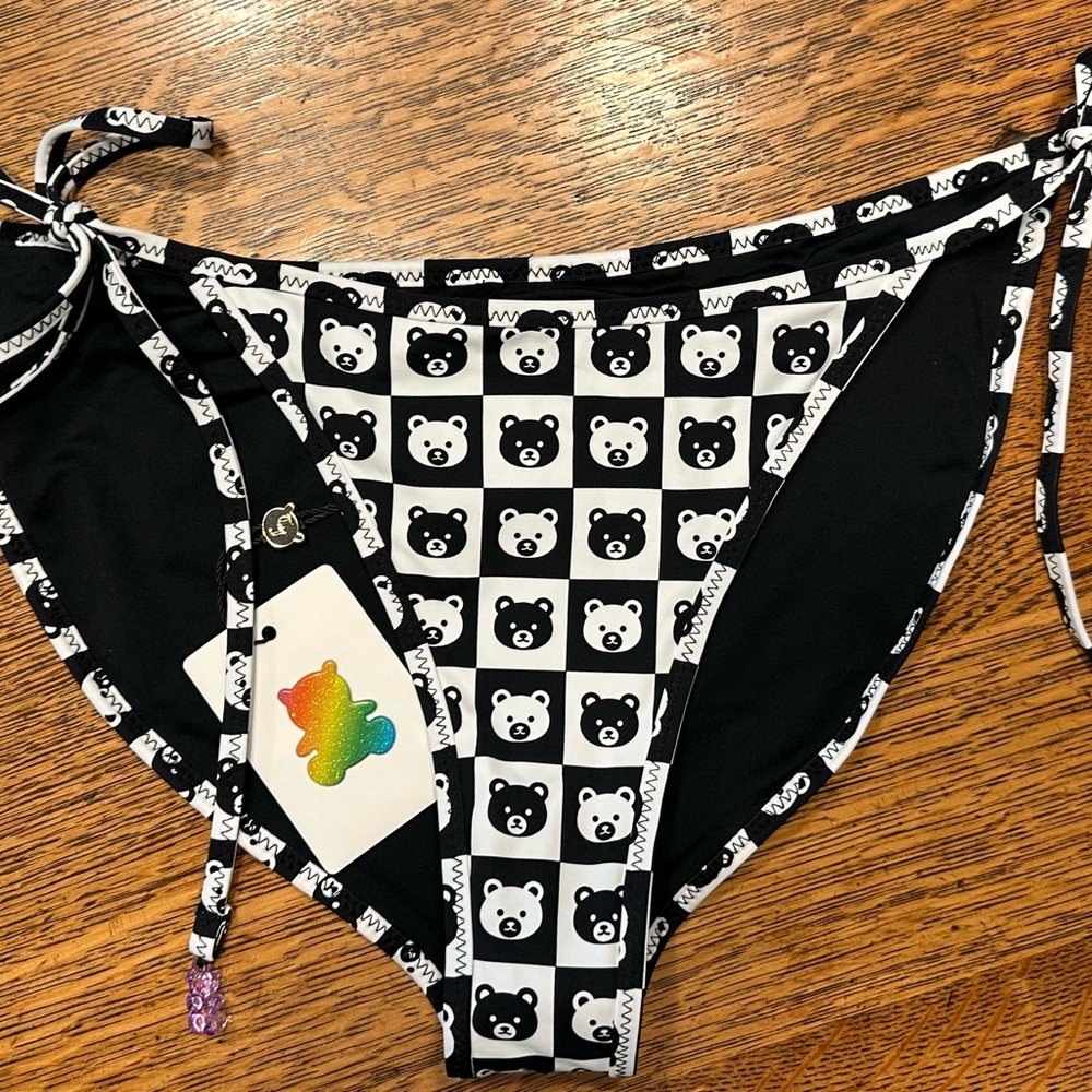 Teddy Fresh Black and White Bear Print Bikini Bottom